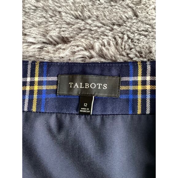 Talbots size 12 tartan A line holiday Christmas blue plaid wool blend lined - Picture 8 of 12